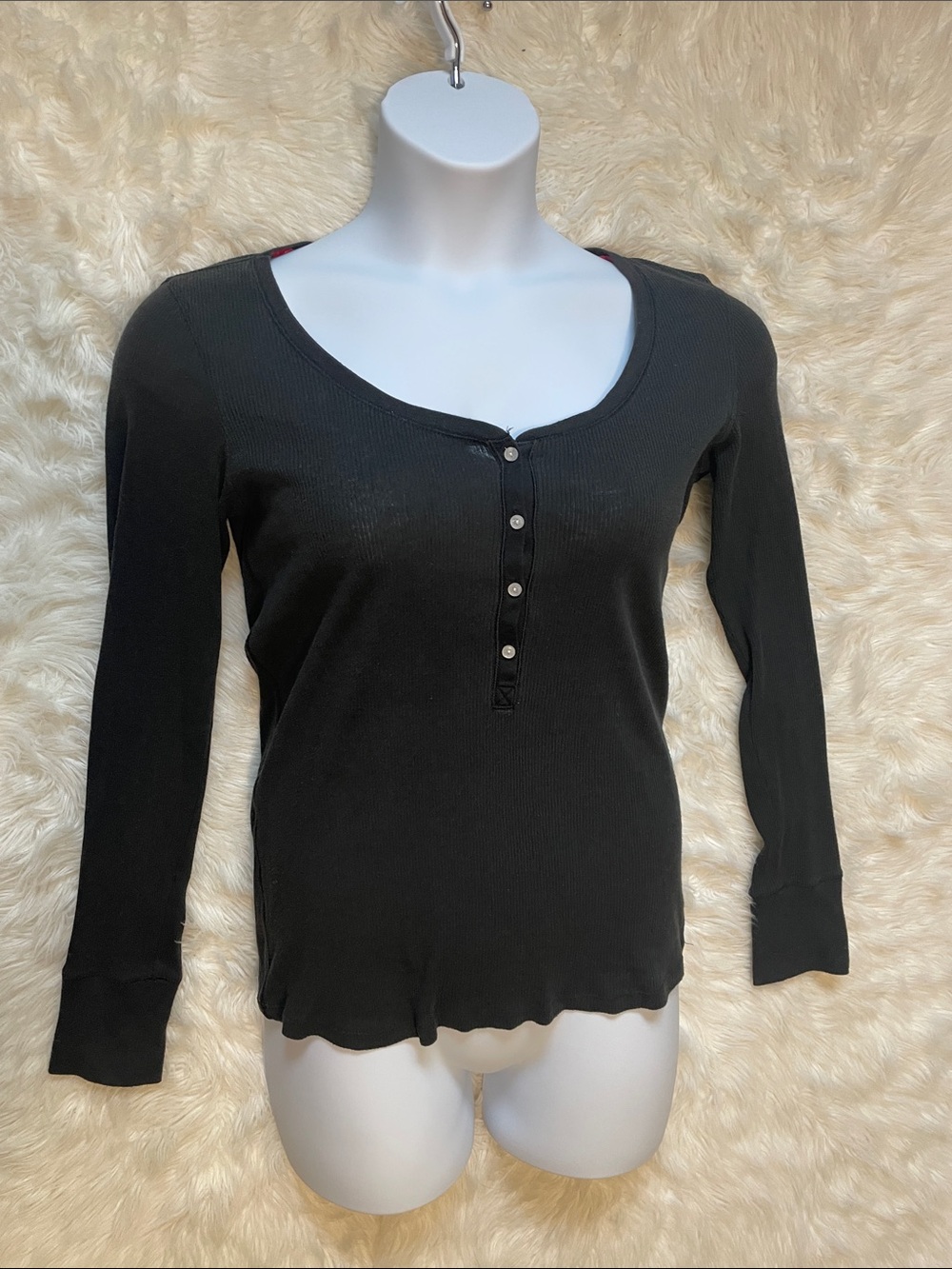 Victoria's Secret Black Long-Sleeve Sleep Henley Medium - Picture 2 of 14
